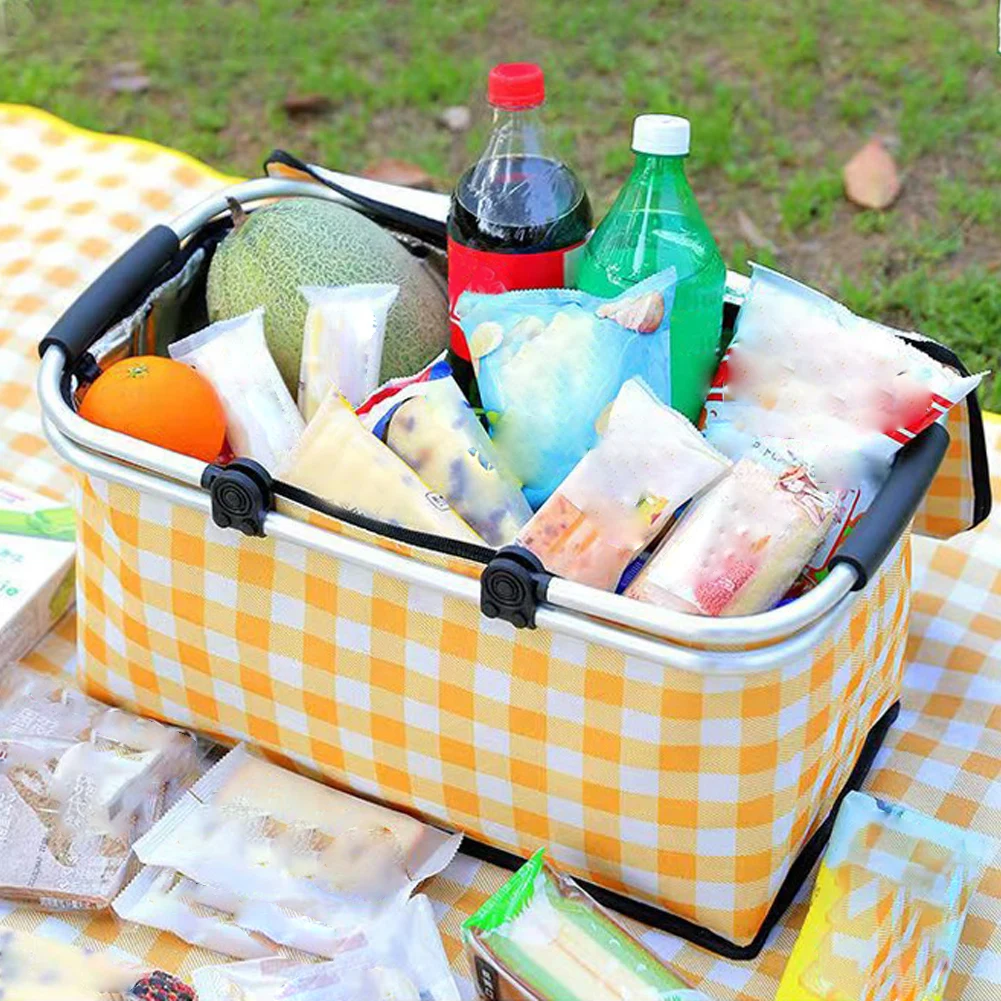 30L Camping Picnic Basket Waterproof Foil Folding Thermal Insulated Bag Lunch Box Basket Food Carrier for Camping Picnic Travel