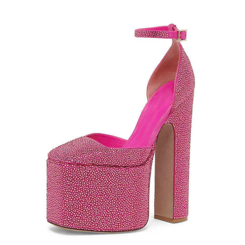 

Women's Sandals 2023 Rhinestone Party Platform Wedge Sandals Heel Height 14.5cm Pink Thick with Size 34-43 Heels Women Slippers