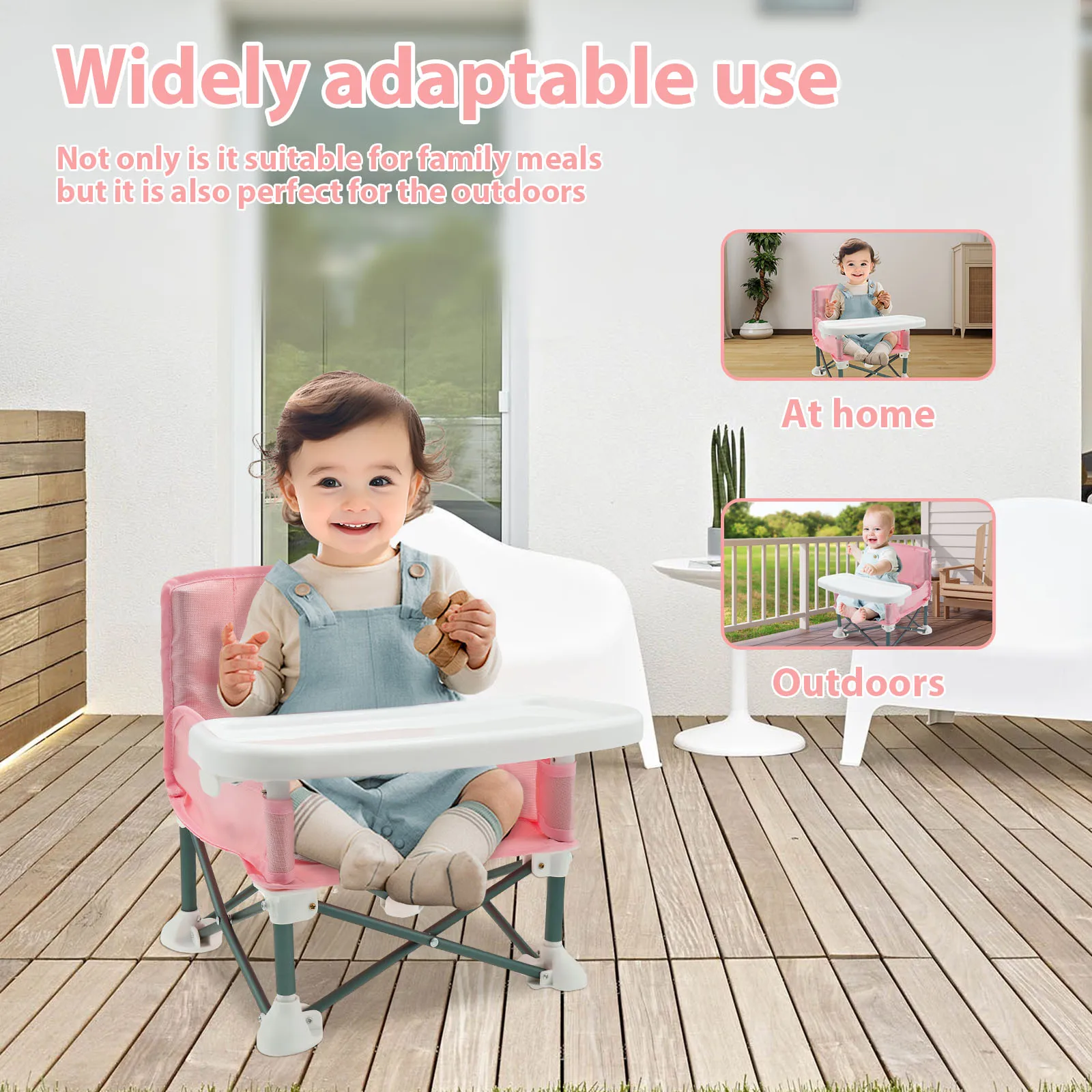 Toddler Booster Seat Nonslip Kids Dining Chair with Child Safety Belt and Rear Storage Pocket Baby Furniture Supplies Floor Seat