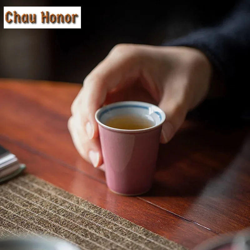 2pc/set 45ml Boutique Cowpea Red Ceramic Tea Cups Household Sample Small Tea Cup Retro Master Cups Porcelain Kung Fu Teaware Set