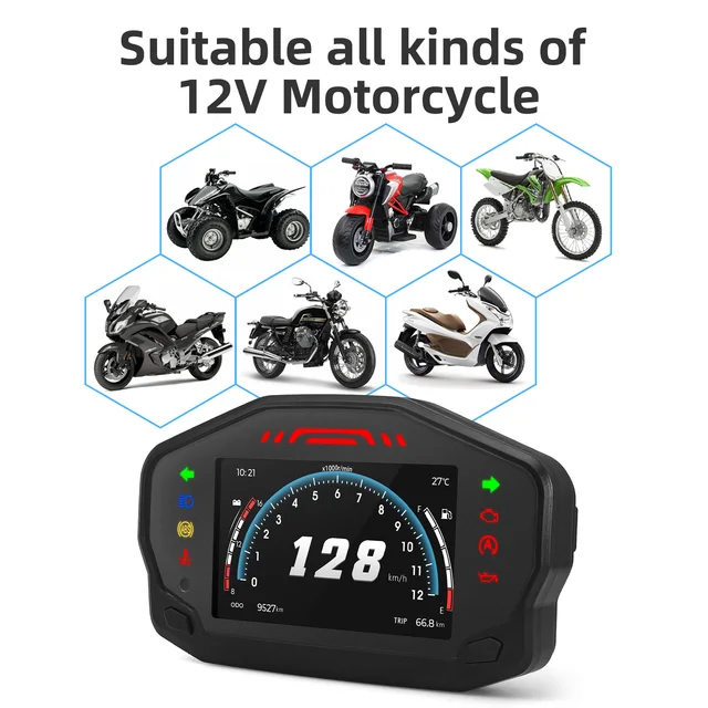 LCD Digital Speedometer For motorcycle -TFT Screen Motorcycle Odometer Gauge Tachometer - - Racext 6