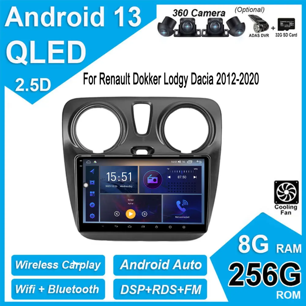 

IPS QLED Android 13 For Renault Dokker Lodgy Dacia 2012-2020 Car 4G Radio Multimedia Player Android Auto Carplay Stereo Screen