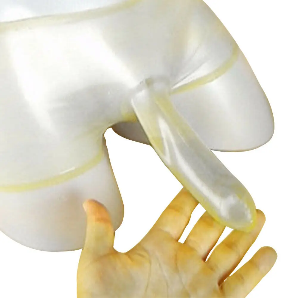 Men Underwear Sexy Mens Transparent Latex Underwear Shorts with Penis Sheath Condom