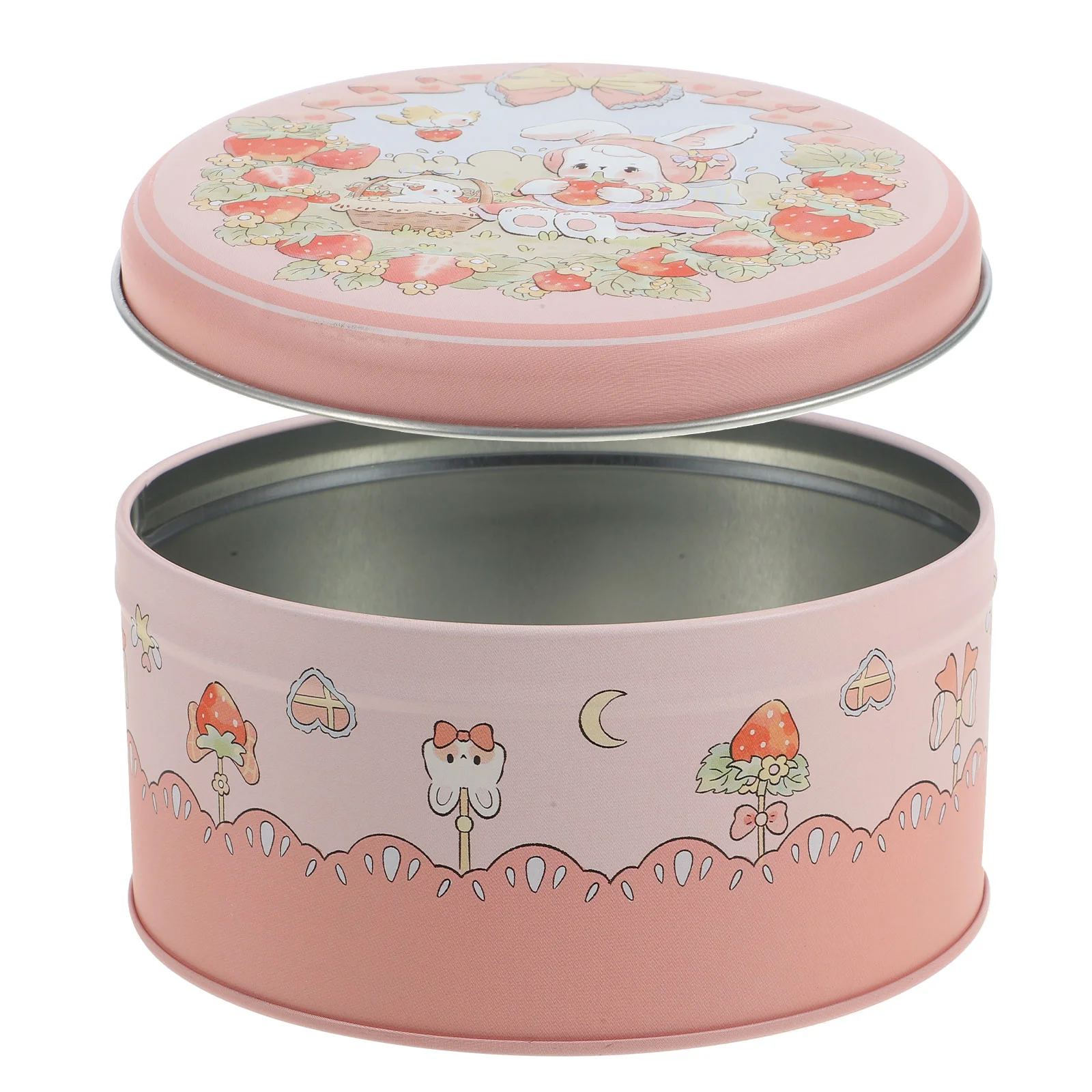 

Easter Cookie Tins Round Baking Cake Gift Tins Rabbit Bunny Strawberry Pattern Tinplate Empty Tins Box Candies Boxes