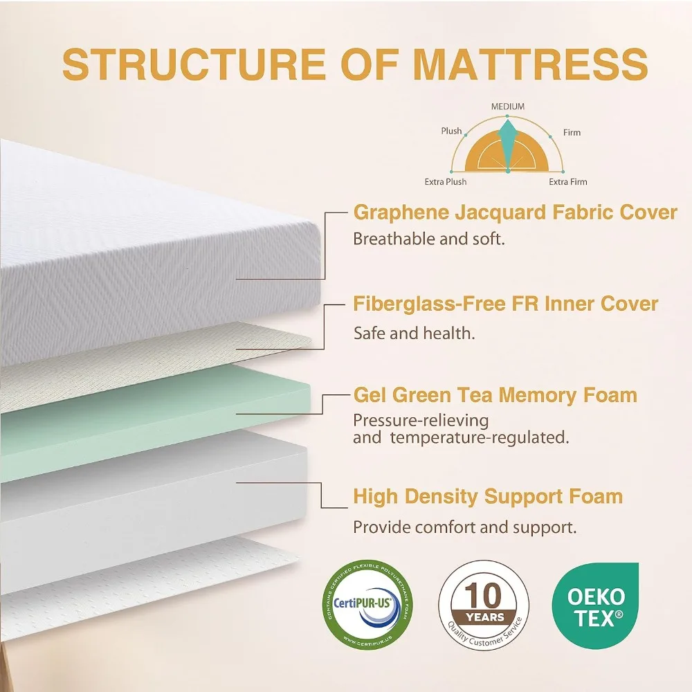 4.5 Inch Memory Foam Sofa Bed Mattress Replacement with Fiberglass Free and Washable Cover 2