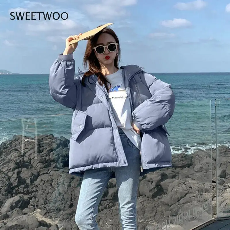 Casual Harajuku Winter Coat Women Puffer Korean Fur Collar Thick Warm Parkas Female Oversized Hooded Jacket Mujer Slim tide 2022