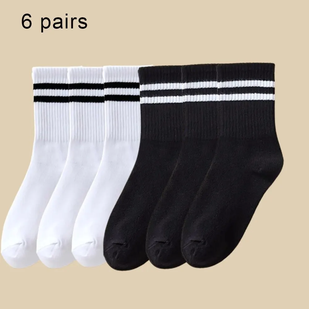 Calcetines medios transpirables de Color sólido para mujer, cómodos, absorbentes de sudor, informales, deportivos, de alta calidad, para otoño e invierno, 6 pares