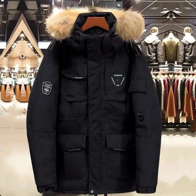 2023 New Men Down Jacket Winter Coat Mid-length Thicken Warm Parkas Frock Loose Leisure Outwear Hooded Trend Overcoat