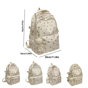 2025 New Japanese Floral White School Backpack – Cute Nylon Rucksack for Teenage Girls, Women's Book Bag, Student School Bags 1