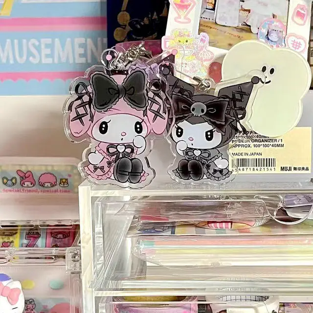 Sanrioed Cute Kawaii Cartoon 10cm Kuromi My Melody Dark Wind Acrylic Bag Pendant Couple Keychain Acrylic Pendant 3