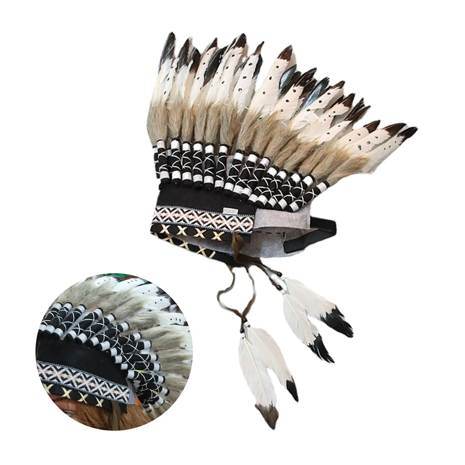 

Indian Hat Feather Headdress Decorative Men Women Accessory Head Accessories for Stage Halloween Party Fancy Dress Masquerade
