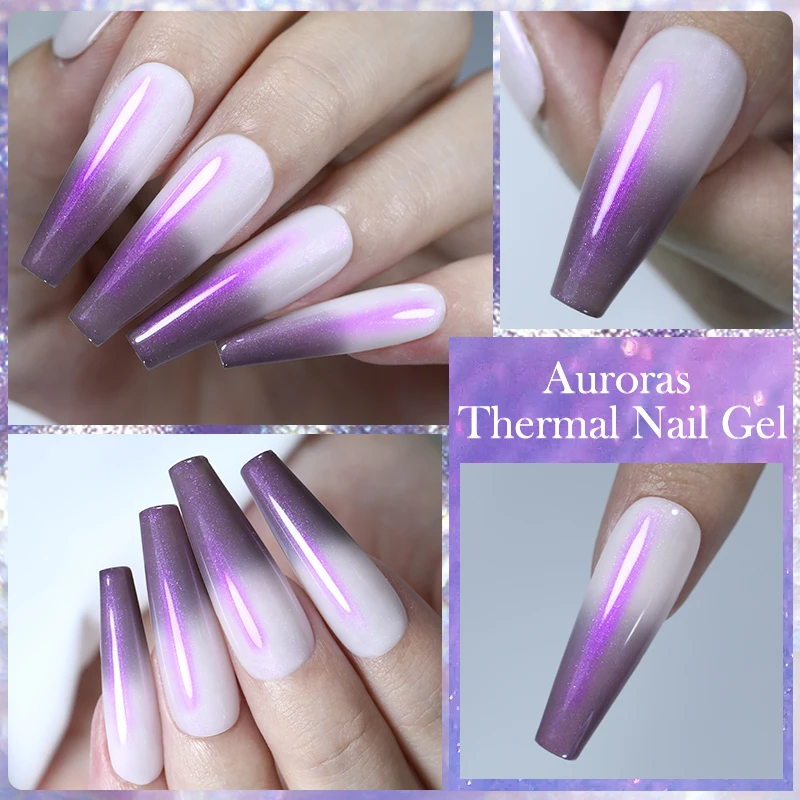 LILYCUTE Color Changing Auroras Thermal Gel Nail Polish Nude Purple Glitter Sparking Long Lasting Manicure Nails Art Gel Varnish 2
