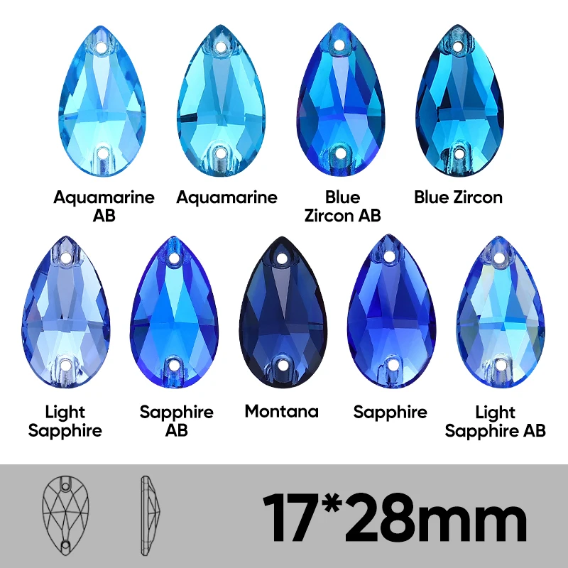 Blaue Serie, mehrförmige Glassteine zum Aufnähen, hochwertige Glitzer-Kristallsteine für Kleidung, Taschen, DIY-Strass-Accessoires – Detail 11