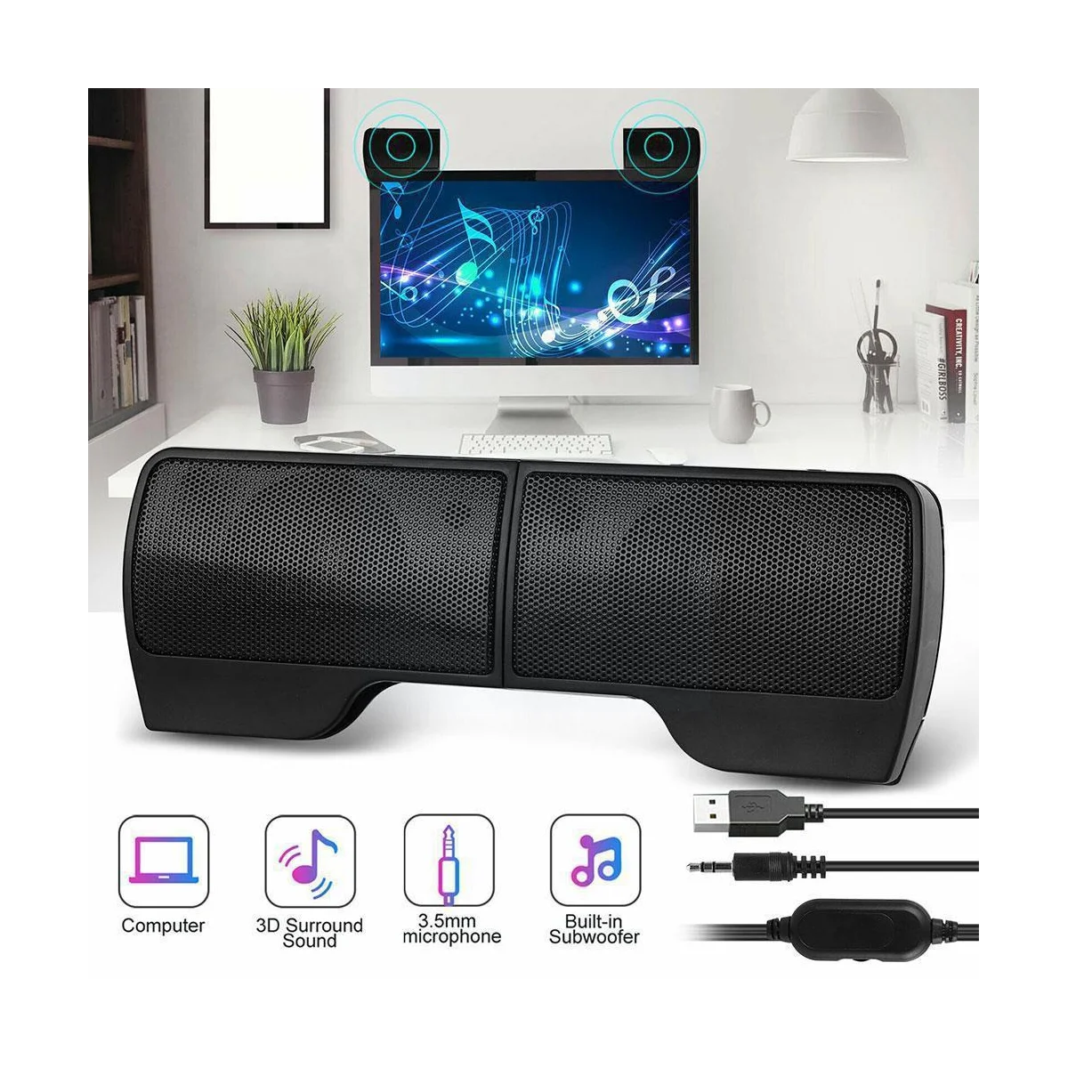 Mini Altoparlanti Stereo Usb Portatili Controller Soundbar Per Laptop Lettore Musicale Per Telefono Mp3 Pc Con Clip