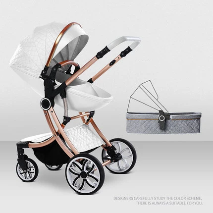 Luxury Baby Stroller 3 in 1,PU leather carriage,High Landscape Strolle,  Folding strollers,Eggshell Newborn baby pram kinderwagen - AliExpress