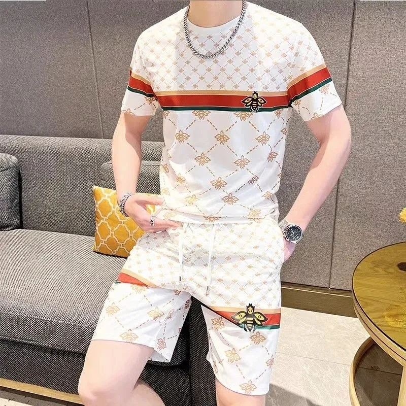 Summer Popular Men's T-Shirt+Shorts Suit Women Sports Suit Brand Printing Casual Fashion Quick Drying Short-sleeved T-shirt Set