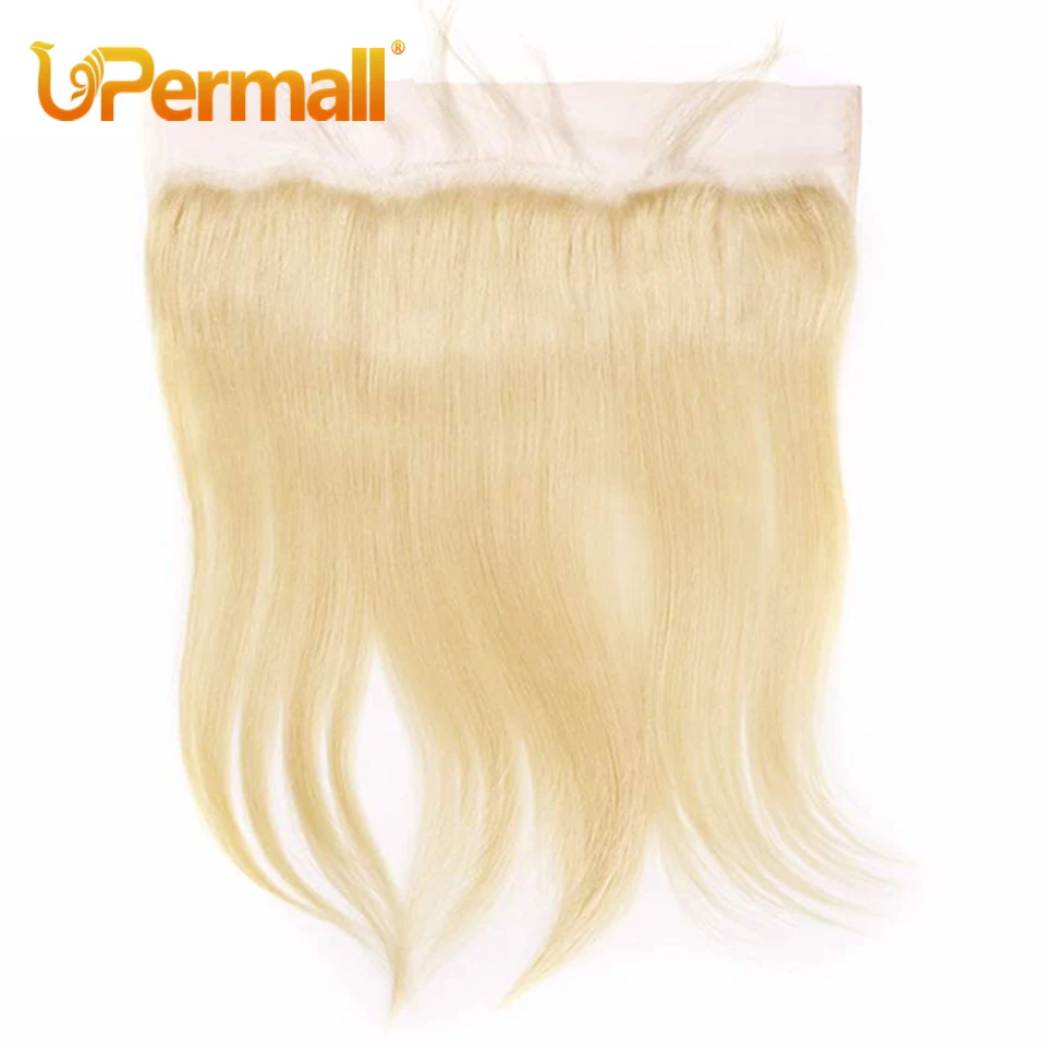 Upermall #613 Blonde 13x4 Lace Frontal Straight Pre Plucked Swiss HD Transparent 4x4 5x5 Closure 100% Remy Human Hair