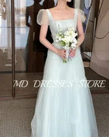 MD A-line Fairy Mint Green Wedding Dresses Puff Short Sleeves Bride Gowns Korea Tiered Photoshoot Square Neck Customized 2025 2