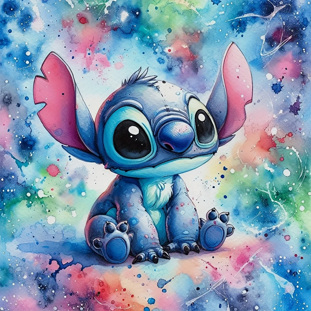 Stitch Aquarelle Vibrante : Art Mural Disney Unique et Coloré