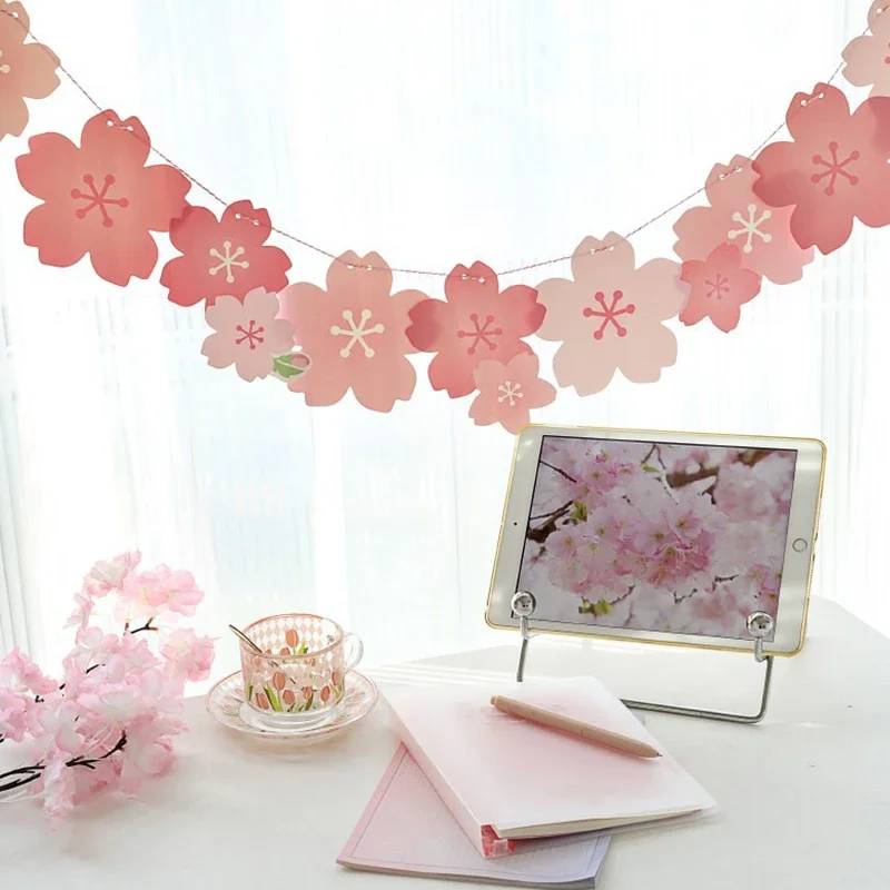 1Pc Kirschblüte Ziehen Flagge Papier Blume Pull Flaggen Geburtstag Hochzeit Party Dekorationen Zimmer Hintergrund Hängen Bunting
