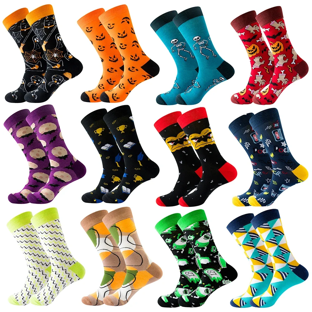 2024 Men\'s Latest Design Middle tube Socks Autumn Socks Quality Business Geometric Lattice Colorful Mens Cotton Socks