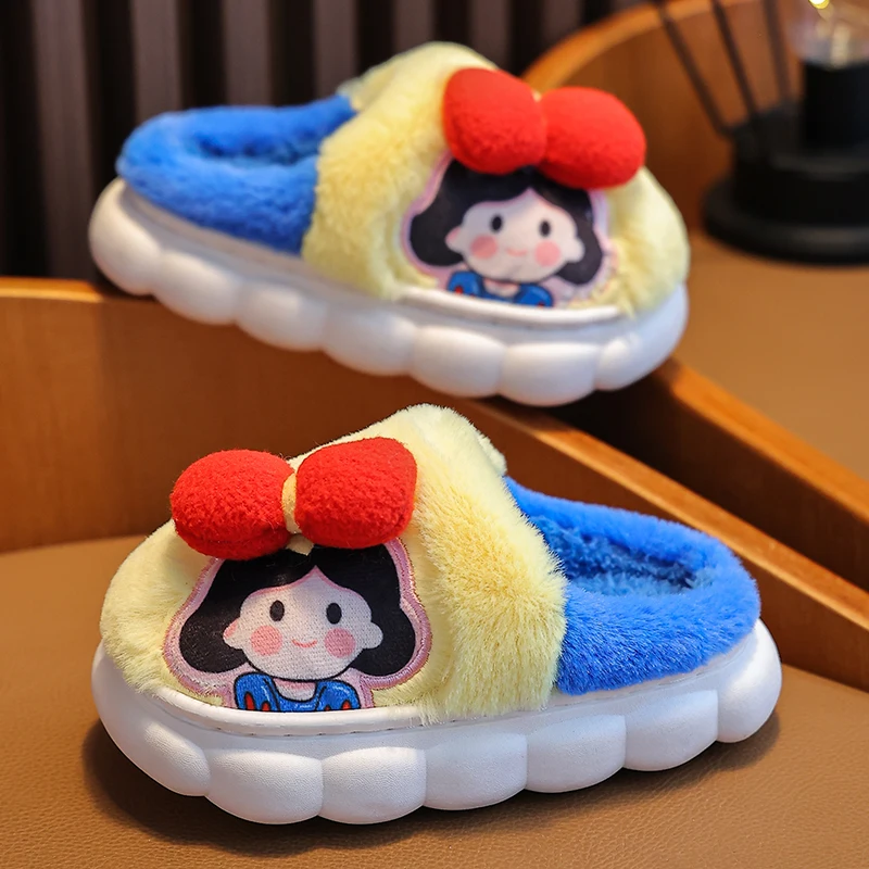 Kids Slippers Children Winter Girls Platform Plush Slippers Home Indoor Non-Slip Warm Cute Cartoon Schoolgirl Princess Shoes 3-12 Years
