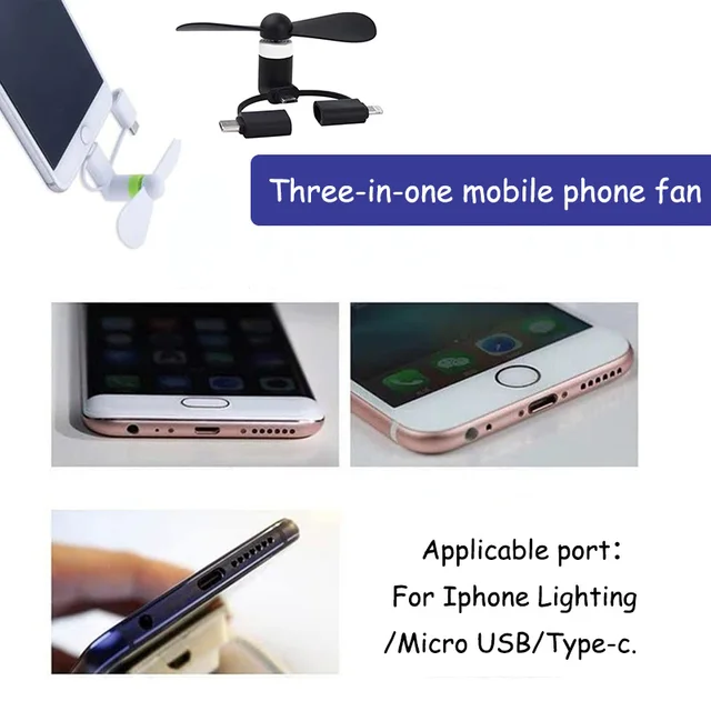 Mini-Telefonlüfter, Simuer 3-in-1-tragbarer USB-Typ-C-iPhone-Lüfter für  iPhone, Android, Samsung-Telefone, Tablets