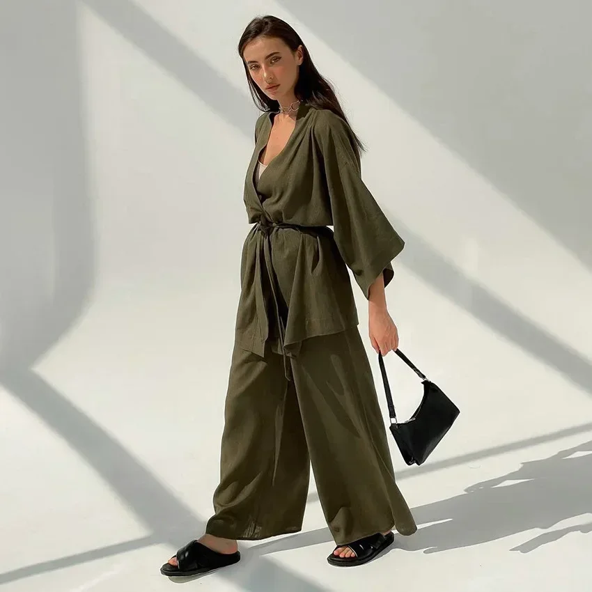 Solid Color Women's Pajamas Robe Sets Drop Sleeve Sexy Woman Nightie Loose Flare Bathrobe Female Pijama Sexy Mujer