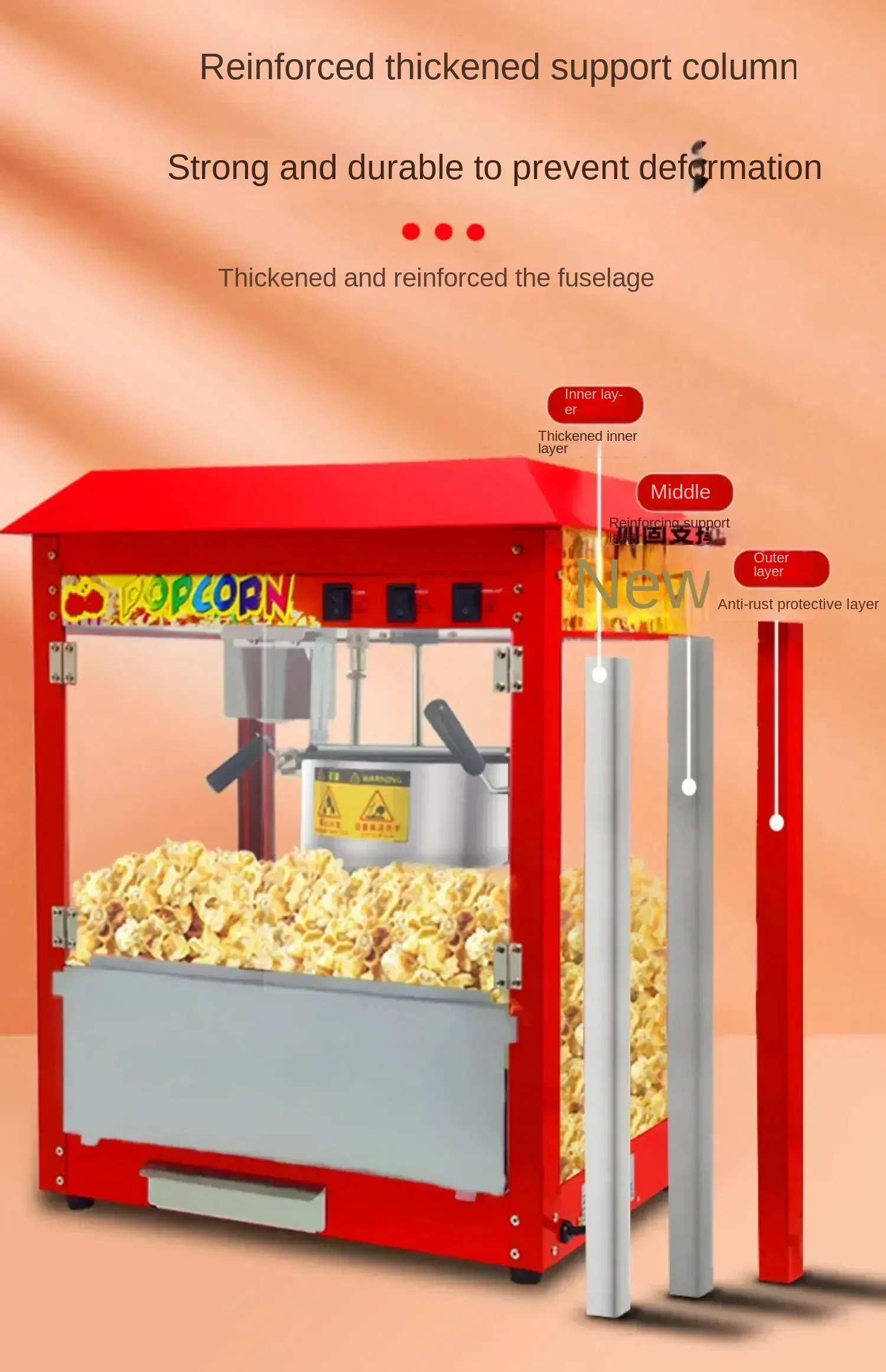 220V Commercial Popcorn Maker Machine, Large Capacity, Quick Heating, for Business Events and Parties 4