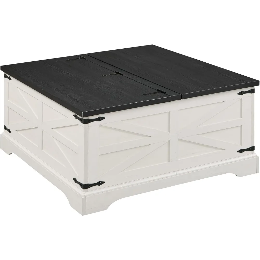 Farmhouse Lift Top Coffee Table with Storage, 36" Wood Square Center Table with Large Hidden Compartment 2
