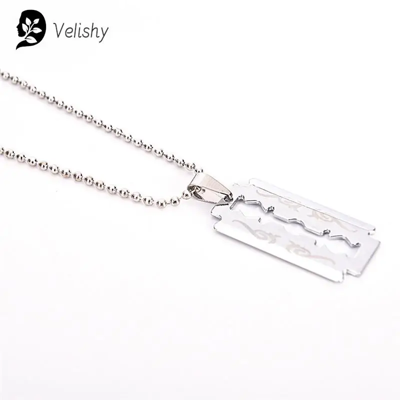 Collana Uomo Con Ciondolo A Lama In Acciaio Al Titanio, Design Aperto, Regalo Trendy Per Ragazzi, Stile Punk - 4