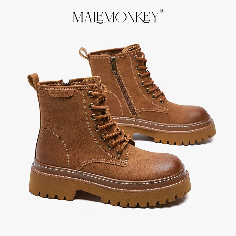 

High Quality Ankle Boots Women Autumn Fashion Chunky Boots Round Toe Thick Sole Zip Motorcyle Boots Female Shoes Black Handmade