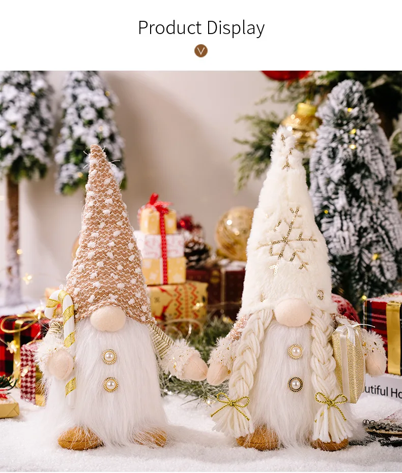 30cm Christmas Doll Elf Gnome with Led Light Christmas Decorations 2024 for Home Xmas Navidad New Year Children's Gifts