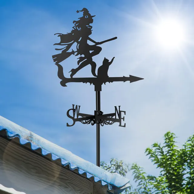 Fém Fémváni Fémszél Irányú Varázslók És Macska Weathervane Retro Boszorkány Szél Lapátha Vas Rozsdamentes Acél Irány - Image 3