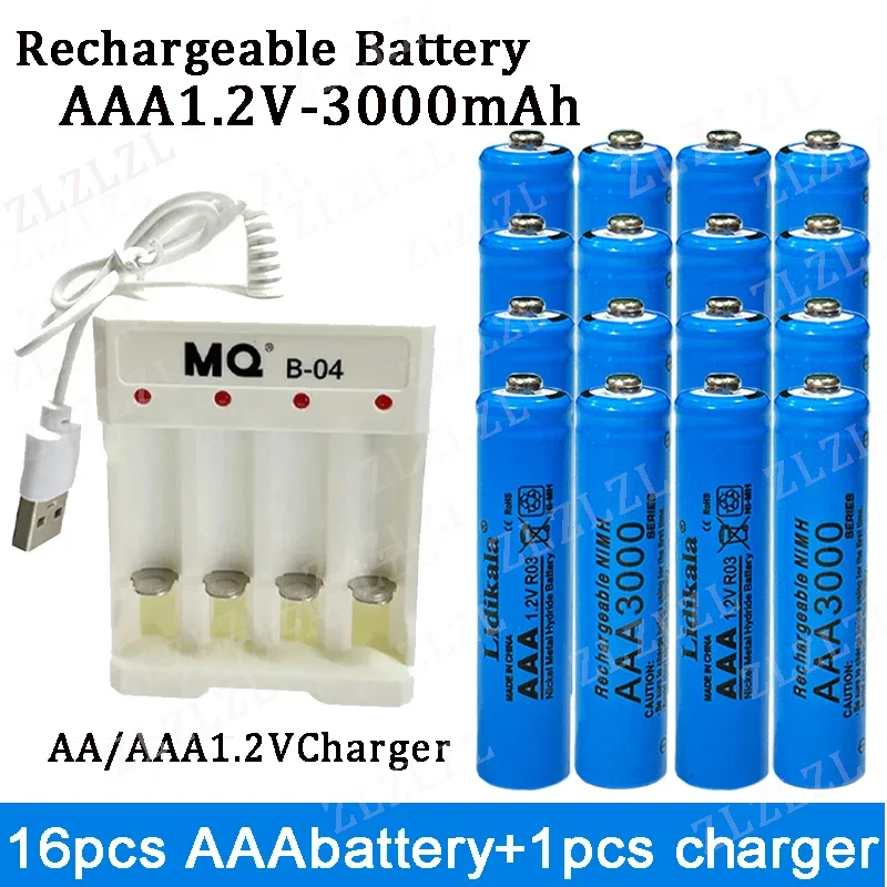 

NEW High Quality 1.2V Rechargeable Battery, AAA3000mAh Battery+charger, Alkaline Technology, for Remote Control, Toys/computer