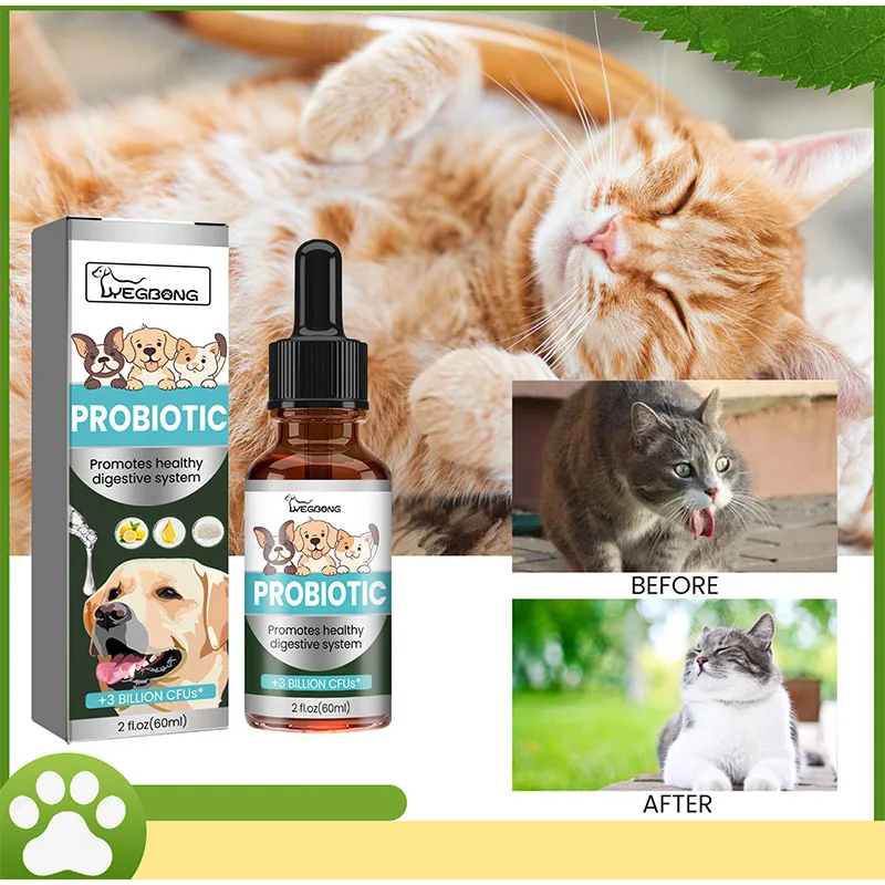 60ml Pet Probiotic Drops Relieve Discomfort Bad Breath In Cats Dogs Pet Care Solution Deworming And Oral Hygiene Revitalization