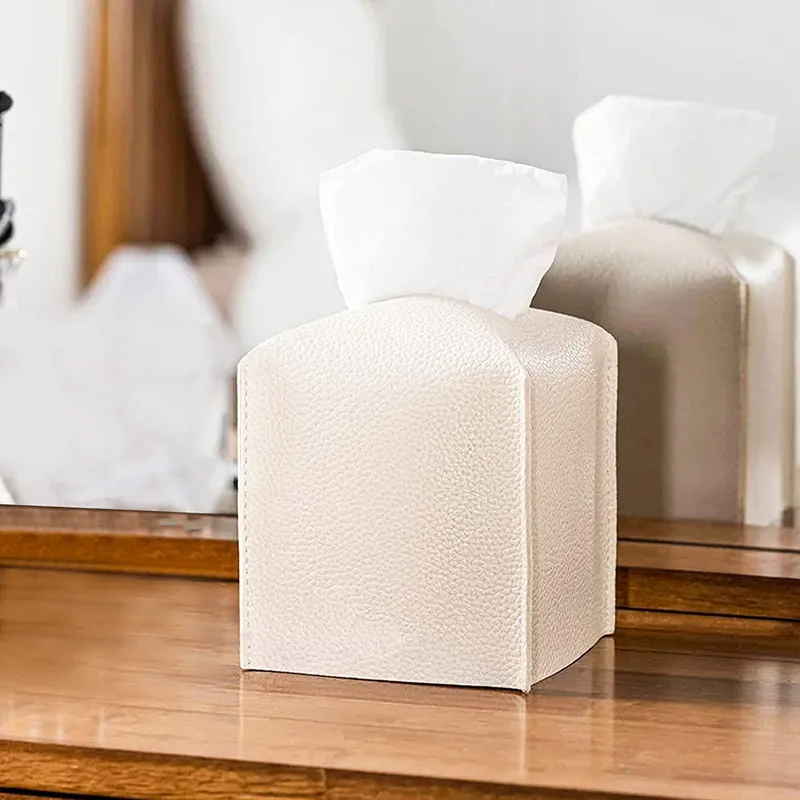 Modern PU Leather Square Tissue Box Cover Holder Decorative Holder/Organizer for Bathroom Vanity Countertop Night Stands Office tissue dispenser,tissue box
