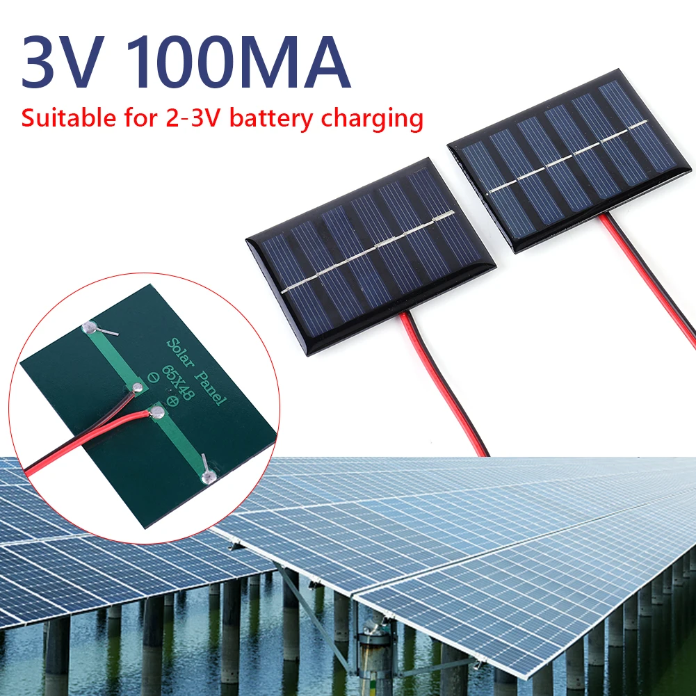 1/2 Pcs Solar Cell 100MA 1W 3V Solar Panel Charger with Cable DIY Polysilicon Solar Epoxy Cell Charger for 2-3V Battery Charging