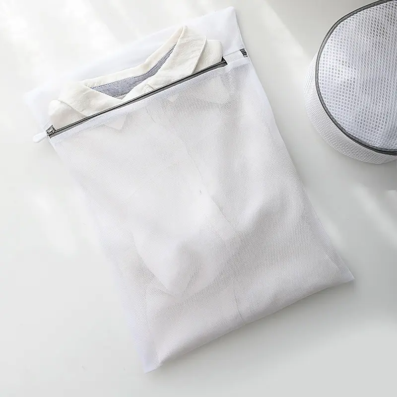 White Durable Honeycomb Mesh Laundry Bags - Set of 2, 40x50cm Reusable Wash Bags