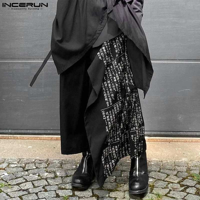 Men Casual Pants Print Patchwork Elastic Waist Streetwear Fashion Irregular Trousers Loose Wide Leg Pants Men S-5XL INCERUN wide leg pants wide leg sweatpants