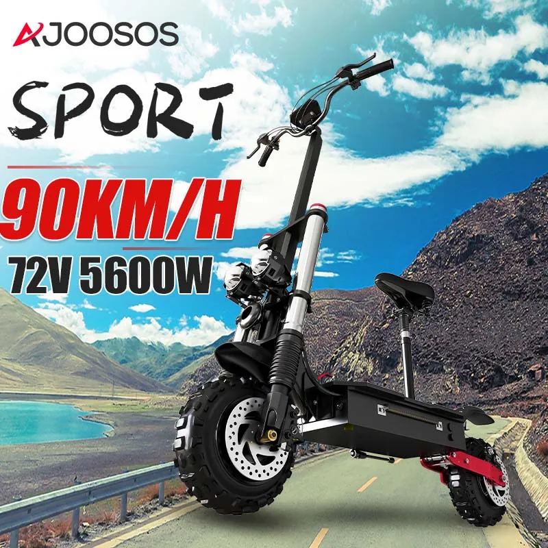 5600W 72V Electric Scooter Dual Motor 90KM/H Max Speed 26AH Lithium Battery up to 110KM Long Range 11'' Tires for electric scooter