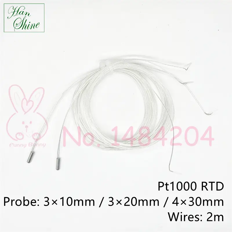 2 PCS PT1000 Probe 3mm*10mm Platinum Resistance RTD Sensor 2 Meter Two Wires FEP Cable Temperature Detector Max. 200 °C image 1