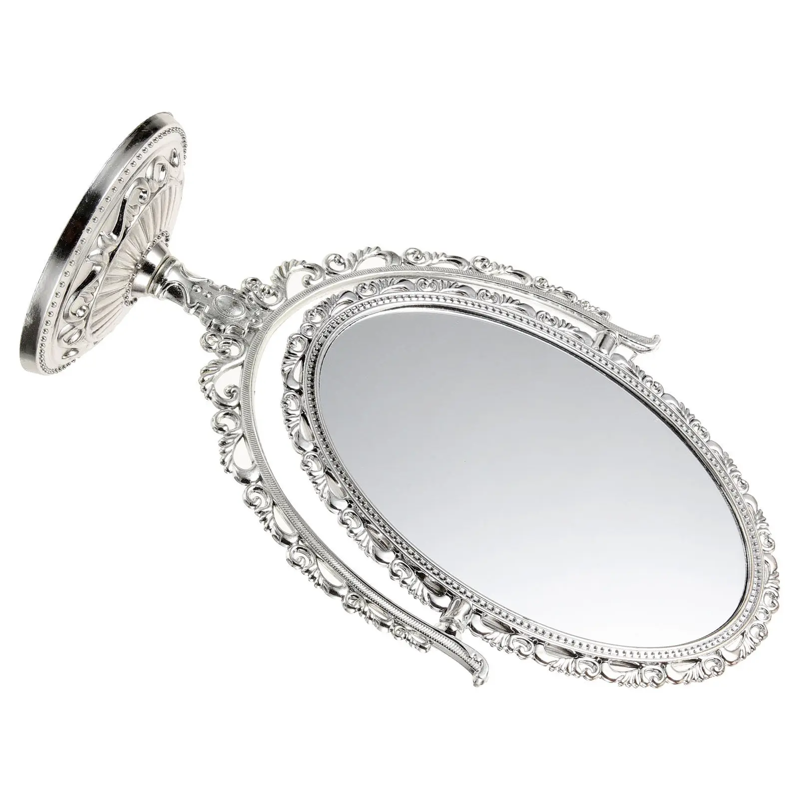 1Pcs 데스크탑 메이크업 거울 유럽 스타일 레트로 타원형 양면 360도 회전식 거울 욕실 침실 홈