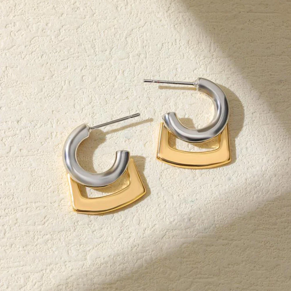 Personality Trendy C Shape Hoop Earrings Gold&silver Mix Color Ear Buckle Women's Huggie Earring Waterproof Retro Jewelry Gift