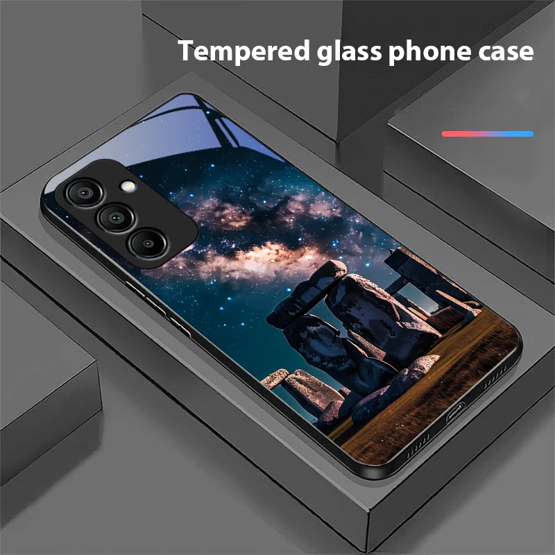 Pyramid Starry Sky Black Tempered Glass Phone Case