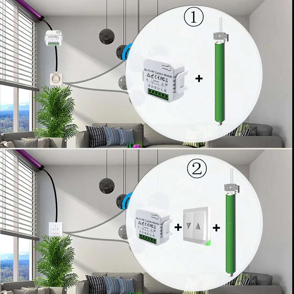 Tuya 스마트 라이프 WiFi 433Mhz 전기 롤러 셔터 용 RF 원격 기능이있는 블라인드 커튼 스위치 Google 홈 Alexa 스마트 홈 제어