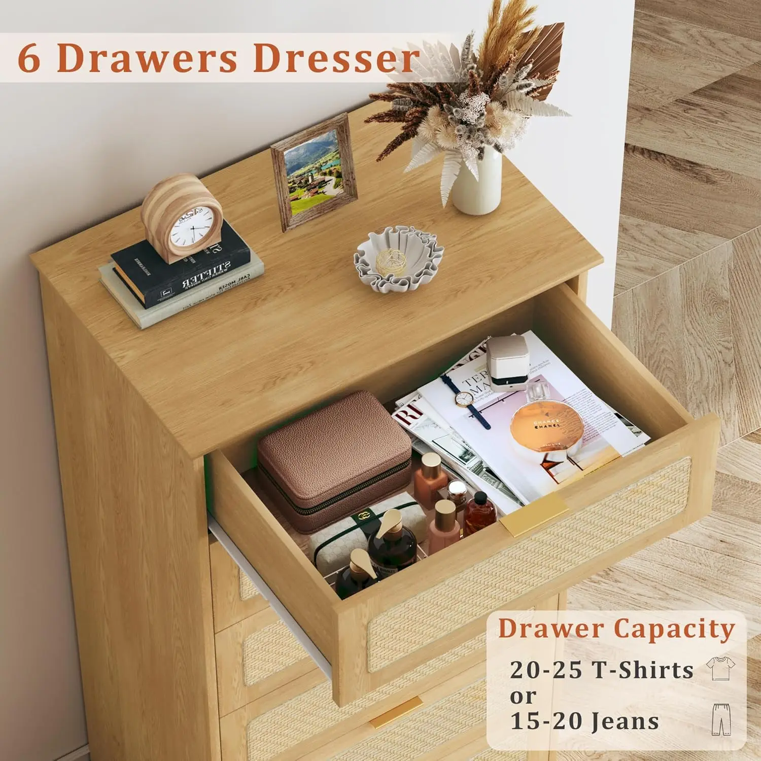 Boho Rattan 6-Drawer Dresser 4