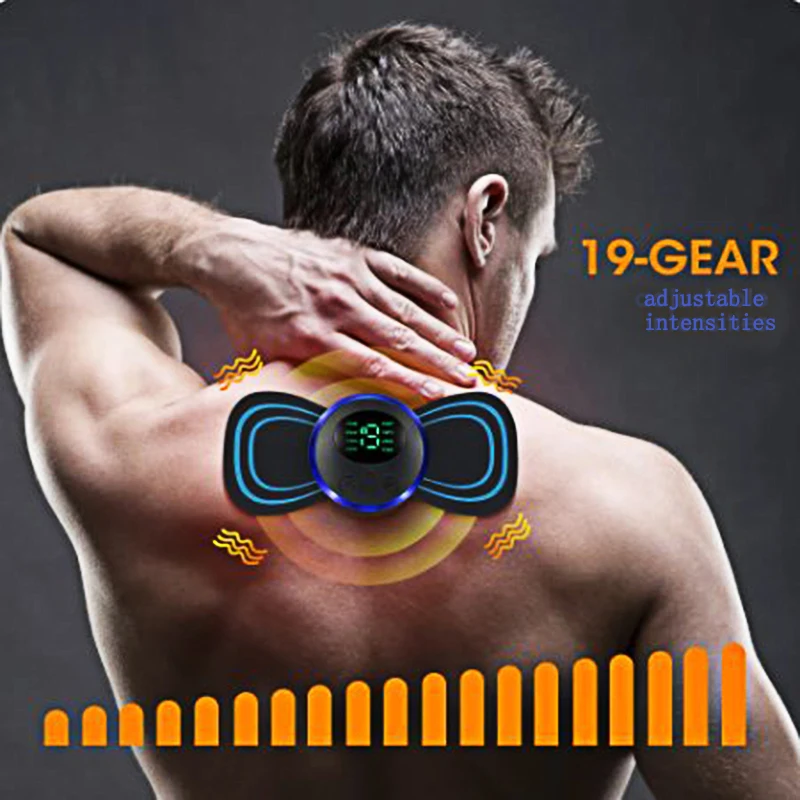 Smart EMS Neck Massager Mini Neck and Back Stimulator Massager Portable Gel Pad Sticker Thin
