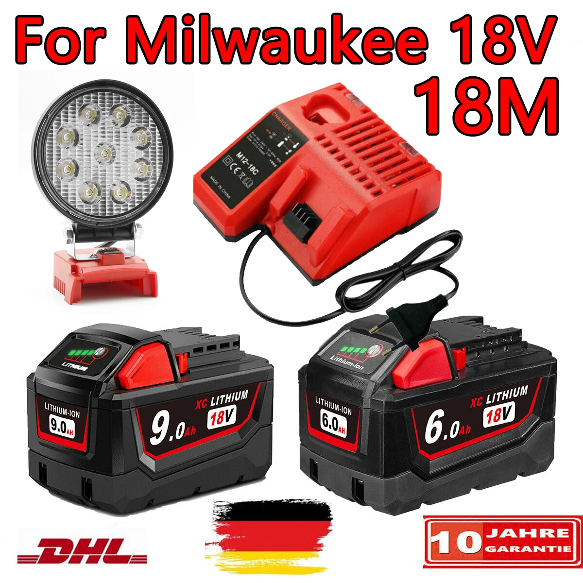 Dla Milwaukee 18V akumulator dla M18 M18B5 XC akumulator litowo-jonowy 9.0/6.0Ah 48-11-1850 48-11-1815 2604-22 2604-20 2708-22 2607