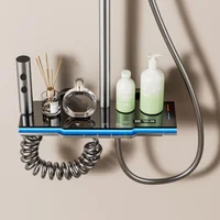 ชุดระบบฝักบัวอาบน้ำทันสมัย พร้อมแผงกระจก อ่างอาบน้ำ ฝักบัวแบบเรนชาวเวอร์ จอแสดงผล LED ฝักบัวแบบฝนตก ก๊อกน้ำร้อนน้ำเย็น พร้อมไฟ 3